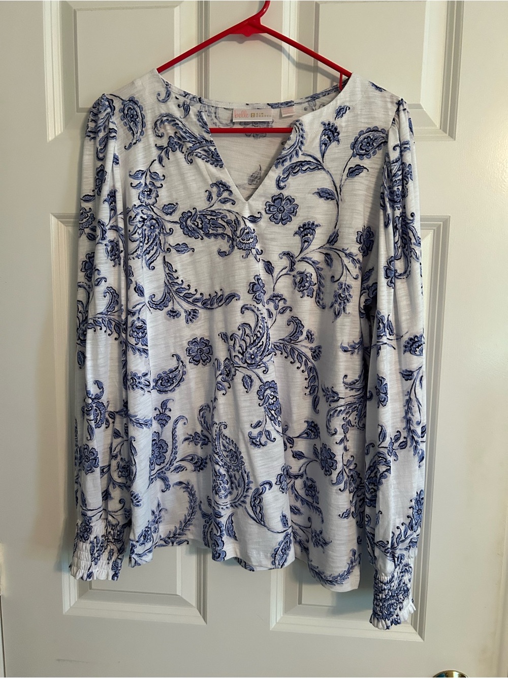 Belle by Kim Gravel White Tunic with Blue Paisley Print